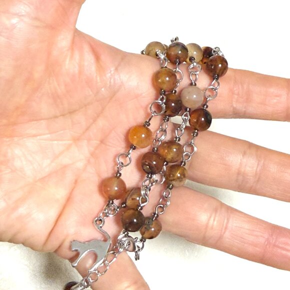 Genuine Earthy Carnelian Agate Short Necklace, Gemstone & Slim Cat Pendant - Picture 15 of 15